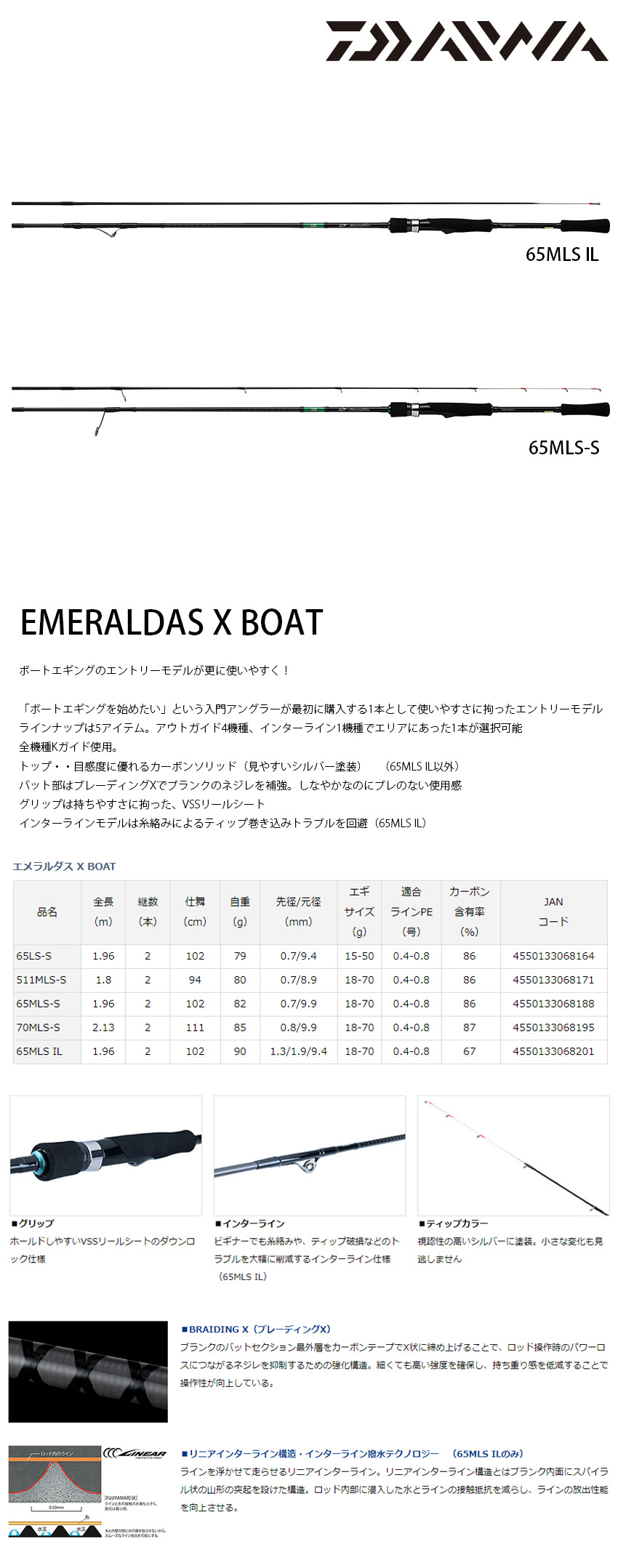 DAIWA EMERALDAS X BOAT 70MLS-S [船釣路亞竿] [花軟竿] - 漁拓釣具